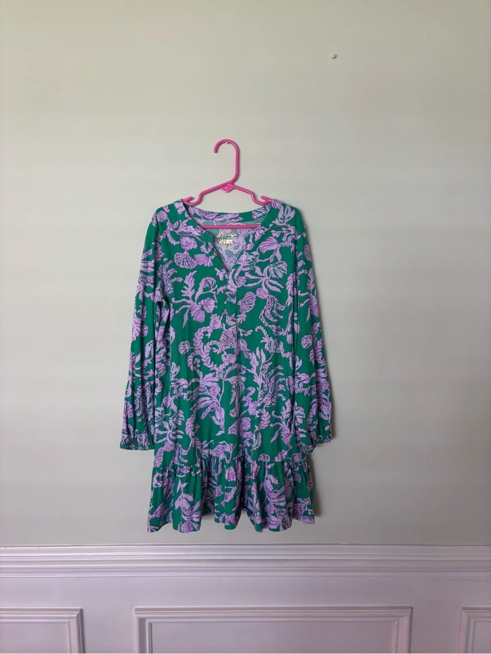 Lilly Pulitzer Green Dress with Lavender Floral Pattern